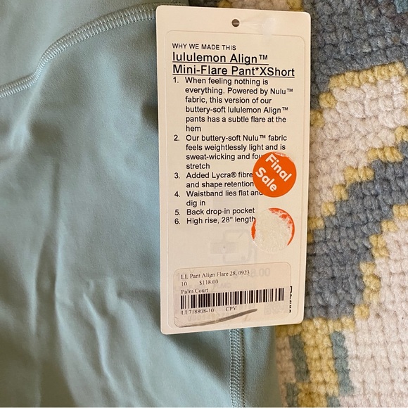 NWT Lululemon Align Mini Flare x-short Size 10 Palm Court Green Yoga Pants - Picture 2 of 4